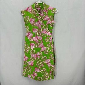 Lilly Pulitzer kids girls 14 green & pink butterfly flower print wrap dress